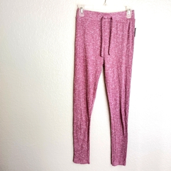 Gymshark Womens Slounge Ribbed Leggings Joggers Small S Hi Rise Deep Plum Marl S - Picture 1 of 7